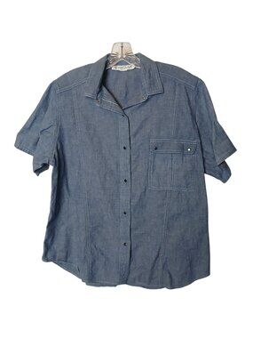 VTG Gloria Vanderbilt Murjani Medium Denim Short-Sleeve Shirt Snap Pocket #D-41